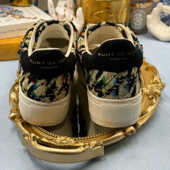 🆕 KURT GEIGER LONDON 🧿 NWOB Laney Eye Gold Rainbow Tweed Sneaker, Sz 37 US 7 - Picture 13 of 14